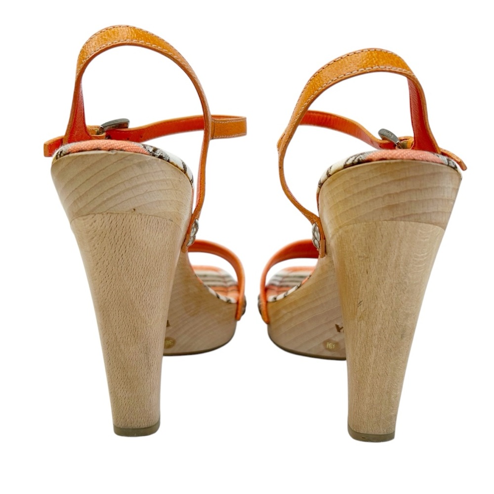 PRADA Striped Logo Wood Platform Heeled Sandals - Picture 3 of 9